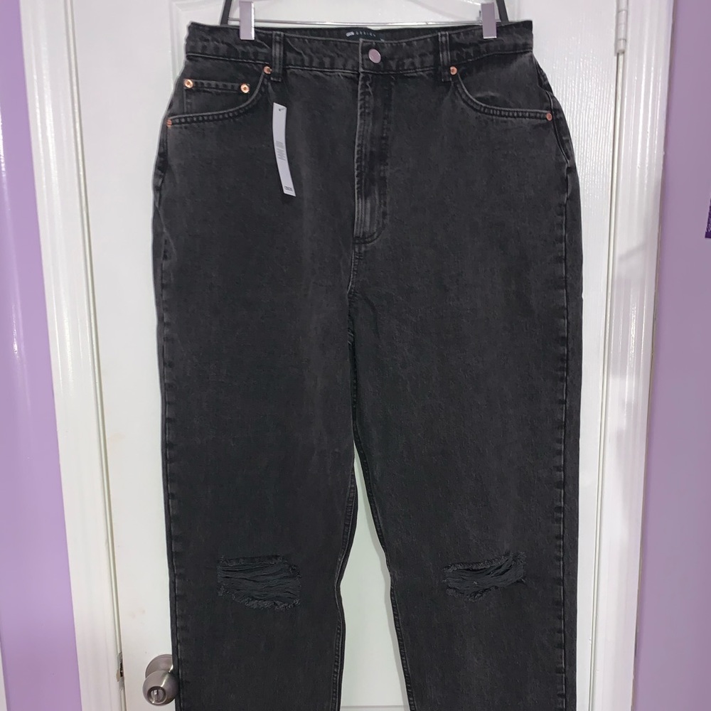 ASOS Tall High Rise Mom Jeans In Washed Black